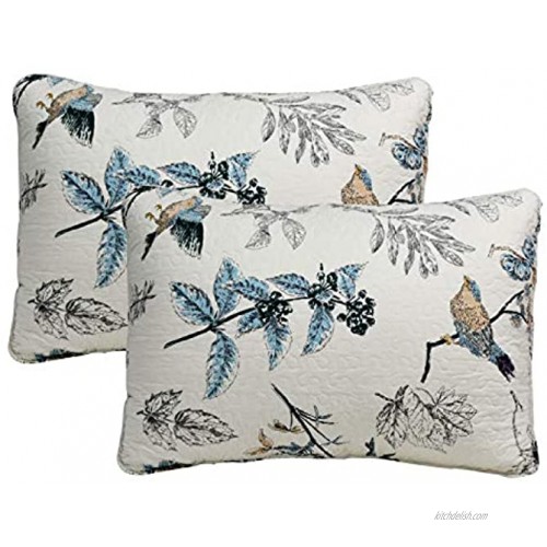 Brandream 100% Cotton Quilted Pillow Shams 2-Piece Standard Size American Country Birds Printing Pillow Shams Bedroom Decor Beige