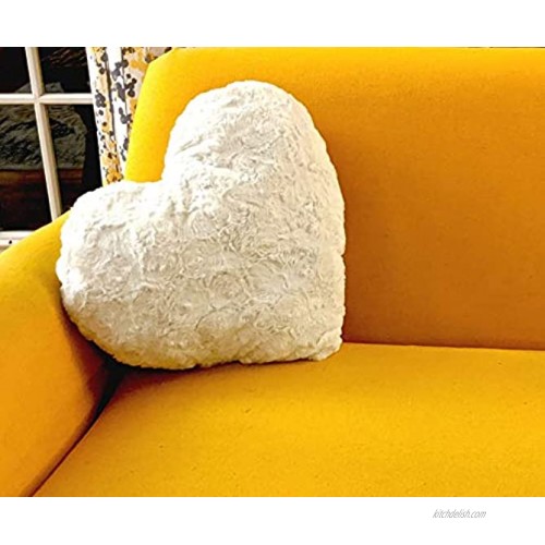 DaDa Bedding Luxury White Heart Pillow Lovely Valentine Gift Throw Cushion with Sewn Insert Cute Romantic Present Soft Faux Fur Sherpa Backside 16” x 14”