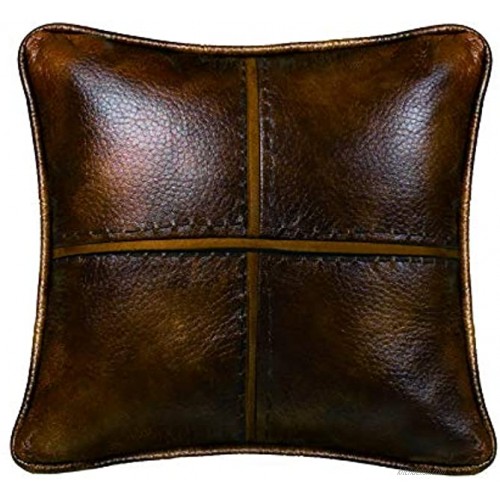 HiEnd Accents Cross Stitched Pillow Features Faux Leather with Hand Stitched Details 18X18