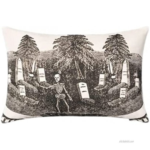 John Derian 18 x 12 Rest in Peace Skeleton Graveyard Lumbar Throw Decorative Pillow