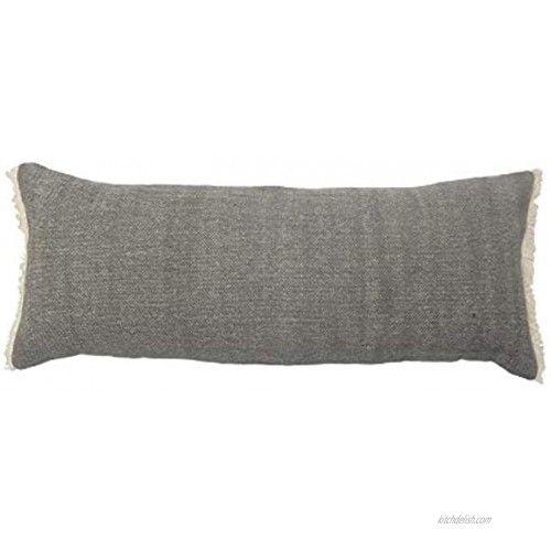 LR Home Charcoal Gray Solid Fringed Throw Pillow 14 x 36