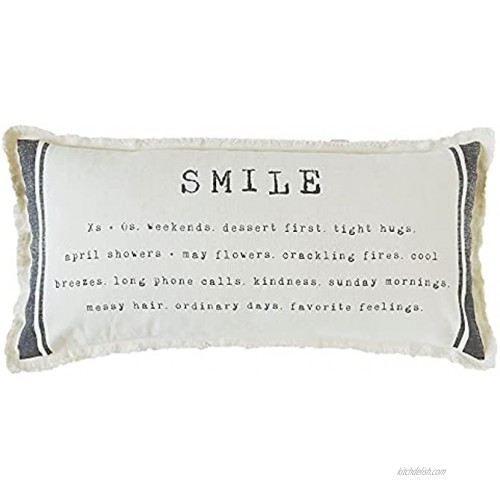 Patina Vie Ivory Sentiment Lumbar Accent Throw Pillow with Frayed Edge. Decorative Cotton Throw Pillow for Bed Sofa Couch 14 x 30 Smile