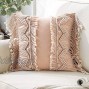 Phantoscope 100% Cotton Handmade Symmetry 3D Crochet Woven Boho Throw Pillow Farmhouse Pillow Insert Included Decorative Cushion for Couch Sofa Pink 18 x 18 inches 45 x 45 cm
