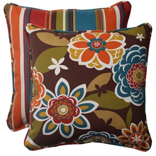 Pillow Perfect Indoor Outdoor Annie Westport Reversible Corded Throw Pillow 18.5-Inch Chocolate Set of 2