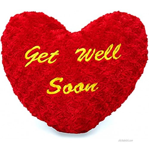 Plush Heart Shaped Get Well Soon Pillow 14.5 x 12.5 inches Super-Soft Snuggly Comfortable Cute Feel Better Recovery Gift Heartwarming Get Well Soon Gifts for Men Women and Kids – Red