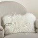SARO LIFESTYLE 100% Wool Mongolian Lamb Fur Throw Pillow with Poly Filling 12 x 20 Ivory