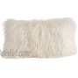 SARO LIFESTYLE 100% Wool Mongolian Lamb Fur Throw Pillow with Poly Filling 12 x 20 Ivory