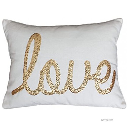 Thro by Marlo Lorenz TH011763010E Love Sequin Script Faux Linen Pillow 1 Count Pack of 1 Egret Gold
