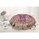 DK Homewares Indian Bohemian Floor Cushion Adult Beige 32 Inch Patchwork Living Room Pouffe Footstool Home Decor Embroidered Vintage Cotton Round Floor Pillow Boho 32x32