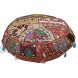DK Homewares Round Ethnic Floor Cushions for Kids Dark Brown 32 Inch Patchwork Yoga Ottoman Stool Home Decor Embroidered Vintage Cotton Indian Floor Pillow Bed 32x32