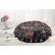 DK Homewares Round Ethnic Floor Pillow Adult Black 28 Inch Patchwork Seating Ottoman Stool Home Decor Embroidered Vintage Cotton Indian Floor Cushion for Kids 28x28