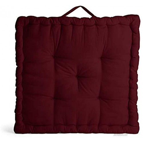 Encasa Homes Floor Cushion Large Square 20 x 20 x 4 inch for Casual Seating & Pranayama Meditation Yoga Rich Maroon Padded Decorative Fiber Filled Scatter Pillow for TV Indoor & Outdoor