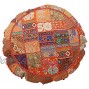 Indian Handmade Vintage Patchwork Cotton Boho Chic Bohemian Hand Embroidered Decorative Ethnic Foot Stool Round Floor Pillows & Cushion Cover Seating Pouf Ottoman Orange 32 inch