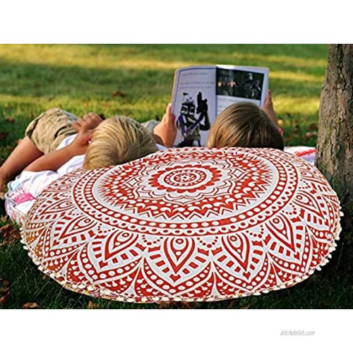 Indian Red Ombre Mandala Floor Pillow Cushion Seating Throw Cover Hippie Decorative Cover Size 32 Round Pouf Cover
