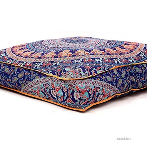 Krati Exports Indian Floor Pillow Cushion Covers in Mandala Design Blue Multi