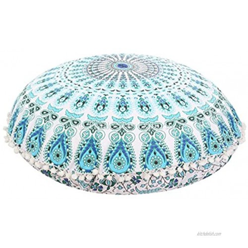 Large 32 Round Pillow Cover Decorative Mandala Pillow Sham Indian Bohemian Ottoman Poufs Pom Pom Pillow Cases Outdoor Cushion Cover Pattern 5