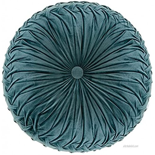 Liiopoz Round Decorative Pillow 15 Large Velvet Floor Couch Pillow Handcrafted Pleated Round Throw Pillow Decoration for Chair Sofa Bed and Car 1 Pack Teal