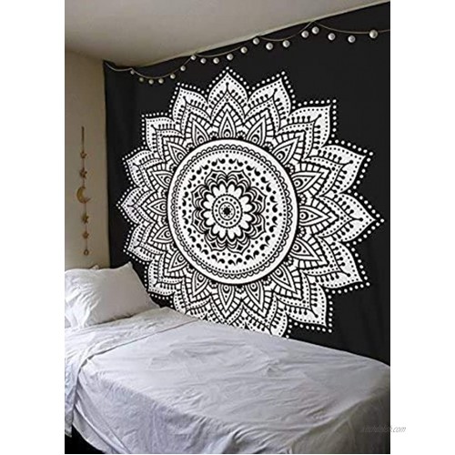 Popular Handicrafts Kp728 Black and White Lotus mandalaTapestry Wall Hanging Hippie Bohemian Tapestries Wall Art Magical Thinking Tapestry 84x90 Inches,215x230cms