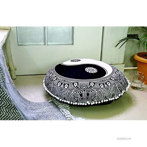 Popular Handicrafts Large Black and White Hippie Mandala Ying Yang Floor Pillow Cover Cushion Cover Pouf Cover Round Bohemian Yoga Decor Floor Cushion Case- 32