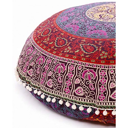 Popular Handicrafts Large Hippie Mandala Floor Pillow Cover Cushion Cover Pouf Cover Round Bohemian Yoga Decor Floor Cushion Case- 32 Multi