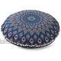 Popular Handicrafts Large Hippie Mandala Peacock Floor Pillow Cover Cushion Cover Pouf Cover Round Bohemian Yoga Decor Floor Cushion Case- 32 Midnight Blue