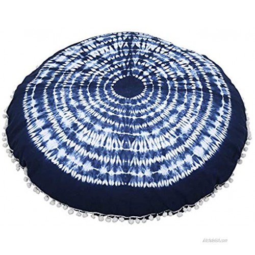 RAJRANG BRINGING RAJASTHAN TO YOU Round Floor Pillow Cover Throw Pouf Bohemian Yoga Home Decor Decorative Shibori Tie Dye 100% Cotton Blue 32 Cover Only