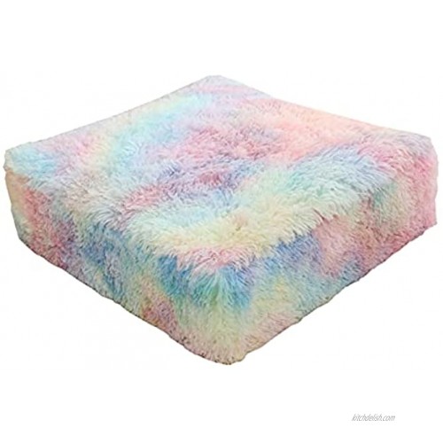 Soft Square Floor Pillow Cover Meditation Cushion,Fuzzy Floor Seat Cushion Washable & Zippered Faux Fur Seat Floor Pouf Ottoman Plush Bed Pillows for Living Room Sofa 20 x20”x6“ Inches Colorful