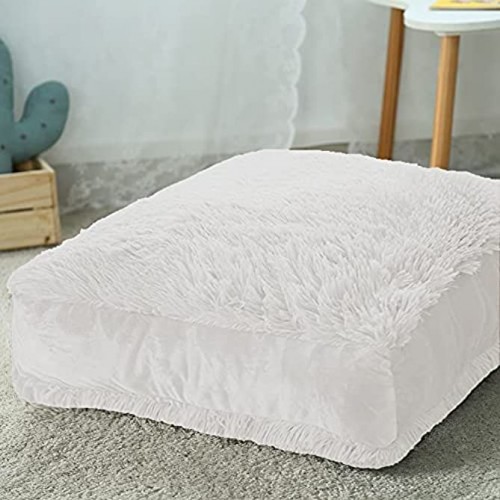 Soft Square Floor Pillow Cushion Large Floor Cushion for Sitting Oversized Fluffy Floor Seating Pillow Washable & Zippered Faux Fur Fuzzy Floor Seat Cushion Big 23.6 Inch White