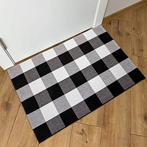 Black and White Buffalo Plaid Rug 24x36 + Upgraded Anti-Slip Mat Outdoor Indoor Front Porch Check Doormat Welcome Small Carpet Cotton Checkered Door Mat Kitchen Farmhouse Entryway Washable Décor
