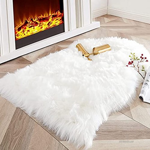 Carvapet Luxury Soft Faux Sheepskin Chair Cover Seat Cushion Pad Plush Fur Area Rugs for Bedroom 2ft x 3ft White