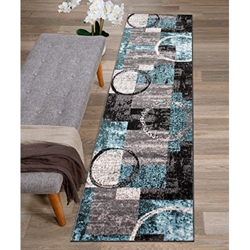 Contemporary Abstract Circle Design Gray Soft 2' x 7'2 Indoor Area Rug Runner