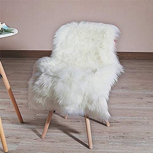 HLZHOU Soft Faux Fur Rug White Sheepskin Chair Cover Seat Pad Shaggy Area Rugs for Bedroom Sofa Living Room Floor2 x 3 Feet （60 x 90 cm） White