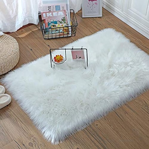 HLZHOU Soft Fluffy Rug Faux Fur Rug Furry Sheepskin Bedside Area Rug for Bedroom Floor Sofa Living Room 2 x 3 Feet White