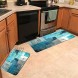 Kitchen Area Rug,Gesmatic Kitchen Rugs and Mats 17X48+17X24 Turquoise Grey Abstract Art Painting Non-Slip Farmhouse Kitchen Rugs Bath Rug Rugs for Kitchen