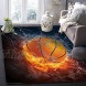 KITHOME Contemporary Non-Slip Area Rug Cool 3D Basketball with Flame Print Printed Rugs Art Carnival Rubber Backing Living Room Floor Mats Rectangle Area Rug Carpet for Indoor 2'x3'