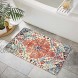Lahome Bohemian Floral Medallion Area Rug 2x3 Oriental Distressed Small Bath Rug Country Vintage Doormat Faux Wool Non-Slip Washable Low-Pile Carpet for Bathroom Kitchen Laundry Room Decor