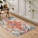 Lahome Bohemian Floral Medallion Area Rug 2x3 Oriental Distressed Small Bath Rug Country Vintage Doormat Faux Wool Non-Slip Washable Low-Pile Carpet for Bathroom Kitchen Laundry Room Decor