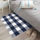 LEEVAN Cotton Buffalo Plaid Outdoor Rug 2x3 ft Checkered Front Porch Rug Washable Woven Welcome Braided Door Mat for Layered Kitchen Farmhouse Bathroom Entryway Throw Carpet Navy Blue and White