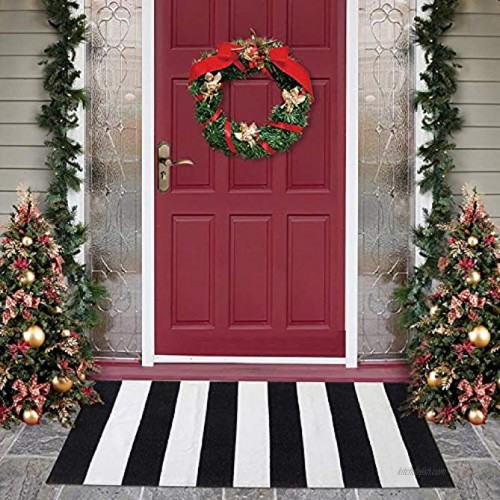 MUBIN Cotton Black and White Striped Door Mat Rug 27.5 x 43 Inches Hand-Woven Reversible Foldable Washable Outdoor Rug Stripe for Layered Door Mats Porch Front Door