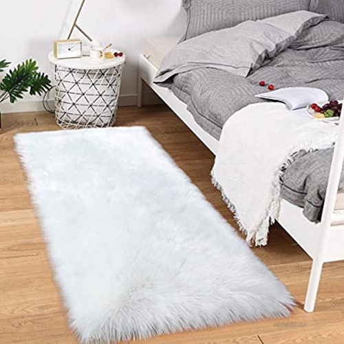 Noahas Luxury Fluffy Rugs Bedroom Furry Carpet Bedside Faux Fur Sheepskin Area Rugs Children Play Princess Room Decor Rug 2ft x 4ft White