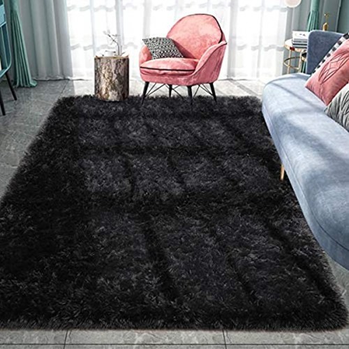 Pacapet Fluffy Area Rugs Black Shag Rug for Bedroom Plush Furry Rugs for Living Room Fuzzy Carpet for Kid's Room Nursery Home Decor 4 x 5.9 Feet