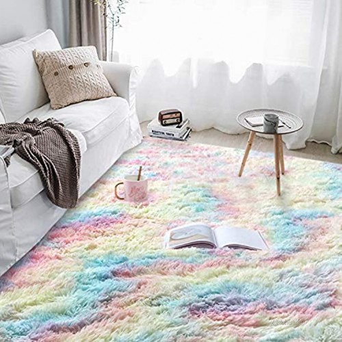 Soft Fluffy Rainbow Area Rugs for Living Room,Plush Shaggy Nursery Rug Furry Throw Carpets for Kids Bedroom Fuzzy Rugs Indoor Home Decorate Mat…