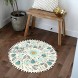 Uphome Round Small Area Rug 2ft with Chic Pom Pom Fringe Floral Velvet Bathroom Rugs Field Plants Non-Slip Soft Floor Throw Rug Machine-Washable for Living Room Bedroom Decor