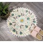 Uphome Round Small Area Rug 2ft with Chic Pom Pom Fringe Floral Velvet Bathroom Rugs Field Plants Non-Slip Soft Floor Throw Rug Machine-Washable for Living Room Bedroom Decor