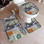 100 Dollar Bill Comfort Flannel Bathroom Rug Mats Set 3 Piece Soft Non-Slip with Backing Pad Bath Mat + Contour Rug + Toilet Lid Cover Absorbent
