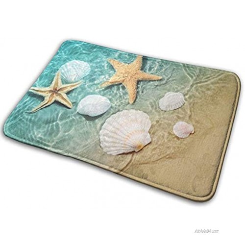 Bath Mat Starfish and Seashell Summer Beach Bathroom Rug Polyester Front Door Mat Rugs Carpet for Inside Outdoor 15.7 X 23.5 in
