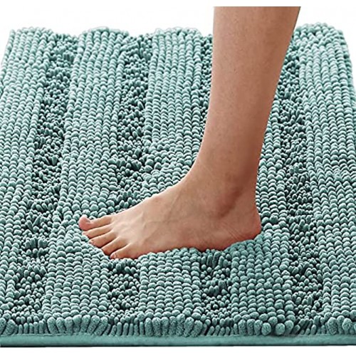 Bath Rugs for Bathroom Non Slip Bath Mats Extra Thick Chenille Striped Rug 20 x 32 Absorbent Non Skid Fluffy Soft Shaggy Washable Dry Fast Plush Mat for Indoor Bath Room Tub Eggshell Blue