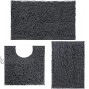 Bathroom Rugs and Mats 3 Pieces Luxury Chenille Bath Mats Set Anti-Slip Bath Rugs with Soft Plush PVC Backing Machine Washable Water Absorbent Carpet 1'' Quick Dry Microfiber Toilet Mat Deep Gray
