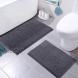 Bathroom Rugs and Mats Sets by LuxUrux Gray 2-Piece Bath mat Set  Extra-Soft Plush Bath Rugs Shower Bathroom Rugs,1'' Chenille Microfiber Material Super Absorbent Rectangular Set Dark Grey