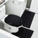 HOMEIDEAS 3 Pieces Black Bathroom Rugs Set Ultra Soft Non Slip Bath Rug and Absorbent Chenille Bath Mat Includes U-Shaped Contour Rug Bath Mat and Toilet Lid Cover Perfect for Bathroom Tub